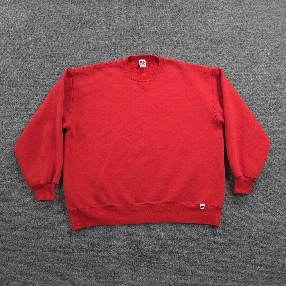 Vintage Russell Athletic Sweatshirt Mens XL Red Blank Fleece Crewneck USA 90s